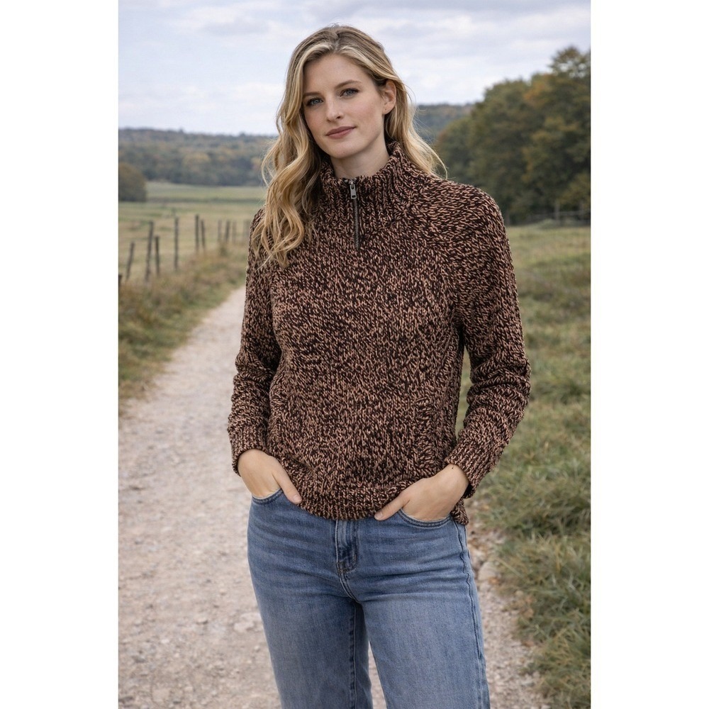 Old‎ Navy Brown Marled Chunky Knit Full Zip Mock Neck Sweater Womens S